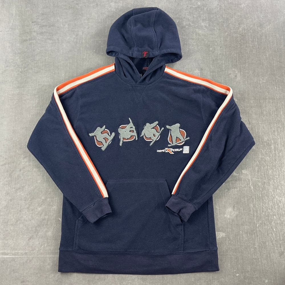 ZeroXposur Boys S Navy Blue Fleece Hoodie Snowboard Graphic Racing Stripes‎
